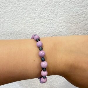 Lavender Phosphosiderite Beaded Stretch Bracelet with Devils Eye Aquamarine